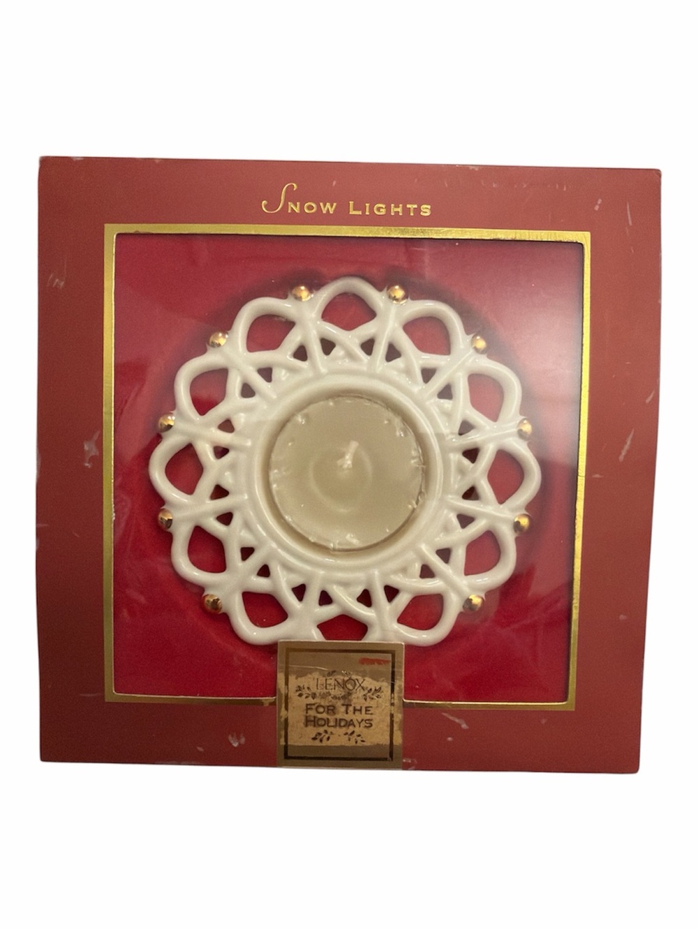 NIB Lenox "Snow Lights" Porcelain Votive Tealight Candle Holder 24k accents